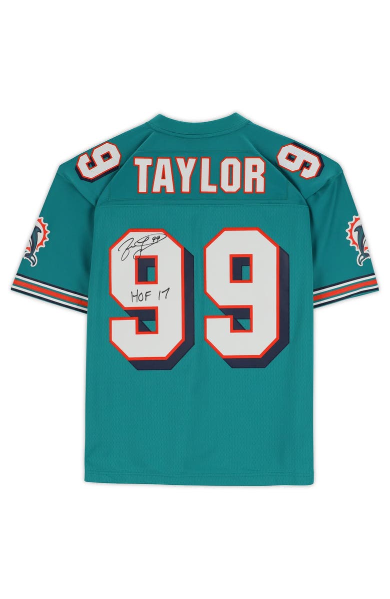 FANATICS AUTHENTIC Jason Taylor Miami Dolphins Autographed Mitchell & Ness Teal Replica Jersey with "HOF 17" Inscription, Alternate, color, 