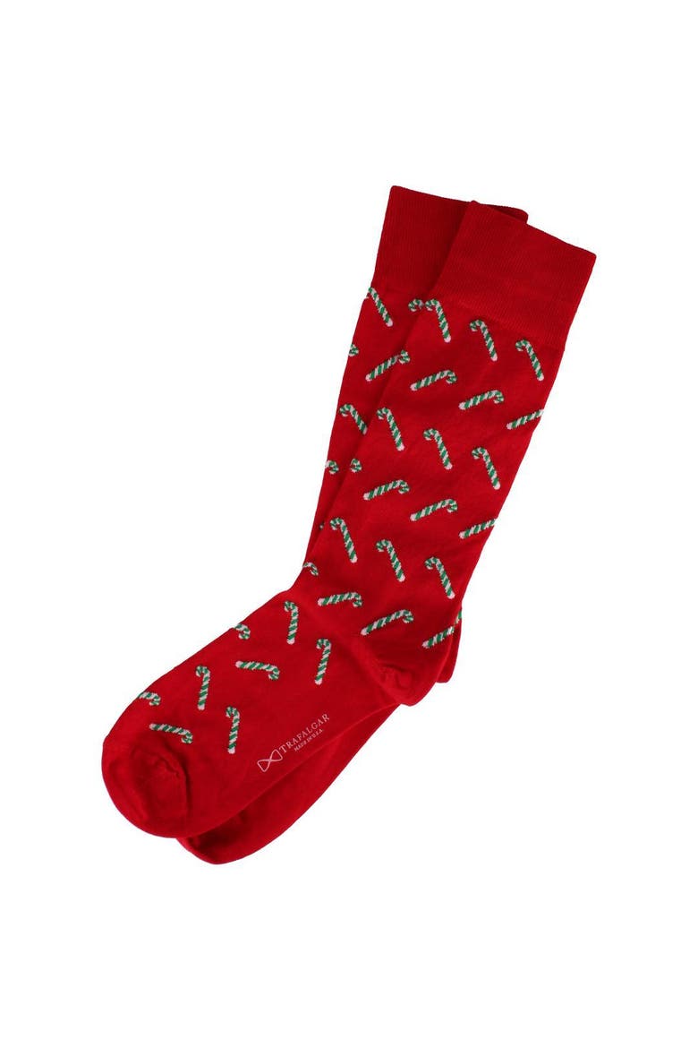 Candy Cane Lane Novelty Mid Calf Mercerized Cotton Socks, Alternate, color, Red