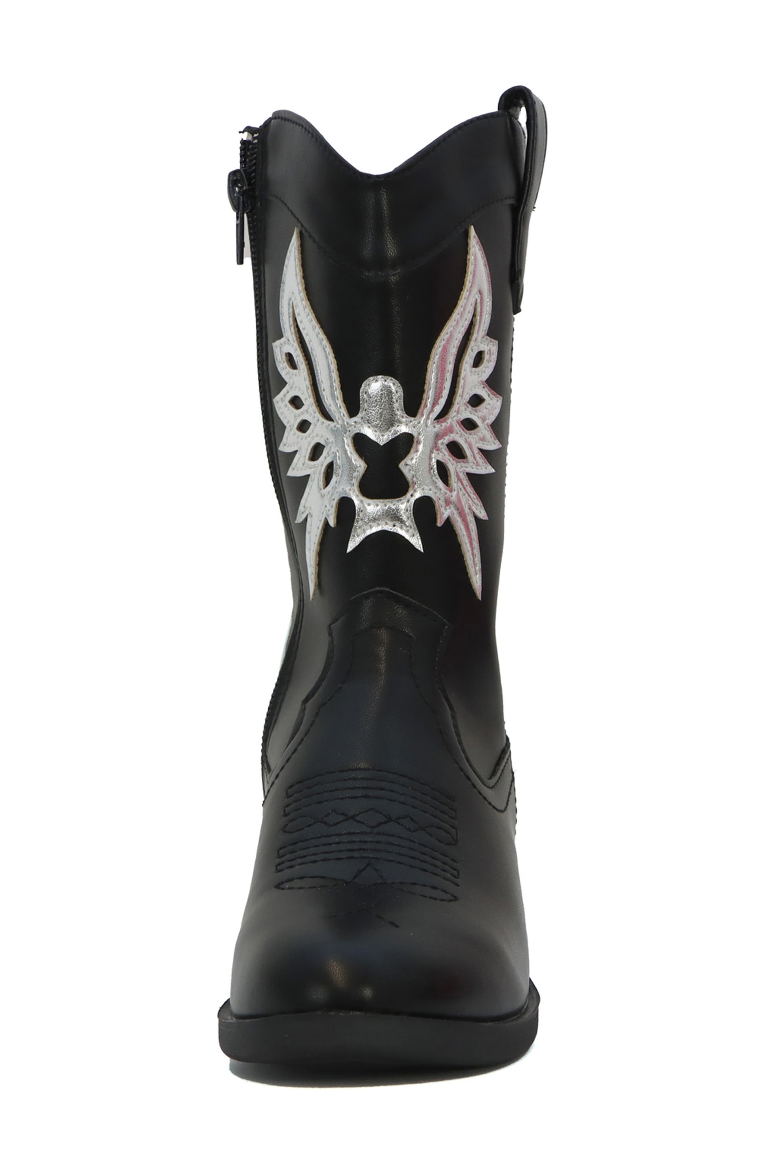 YOKI Kids' Dixi Wing Cowboy Boot, Alternate, color, Black