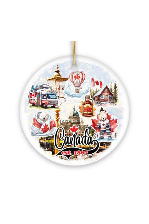 Canada Est 1867 Landmarks And Maple Ceramic Ornament