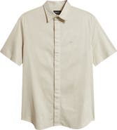 Emporio Armani Textured Stripe Short Sleeve Knit Cotton Button-Up Shirt