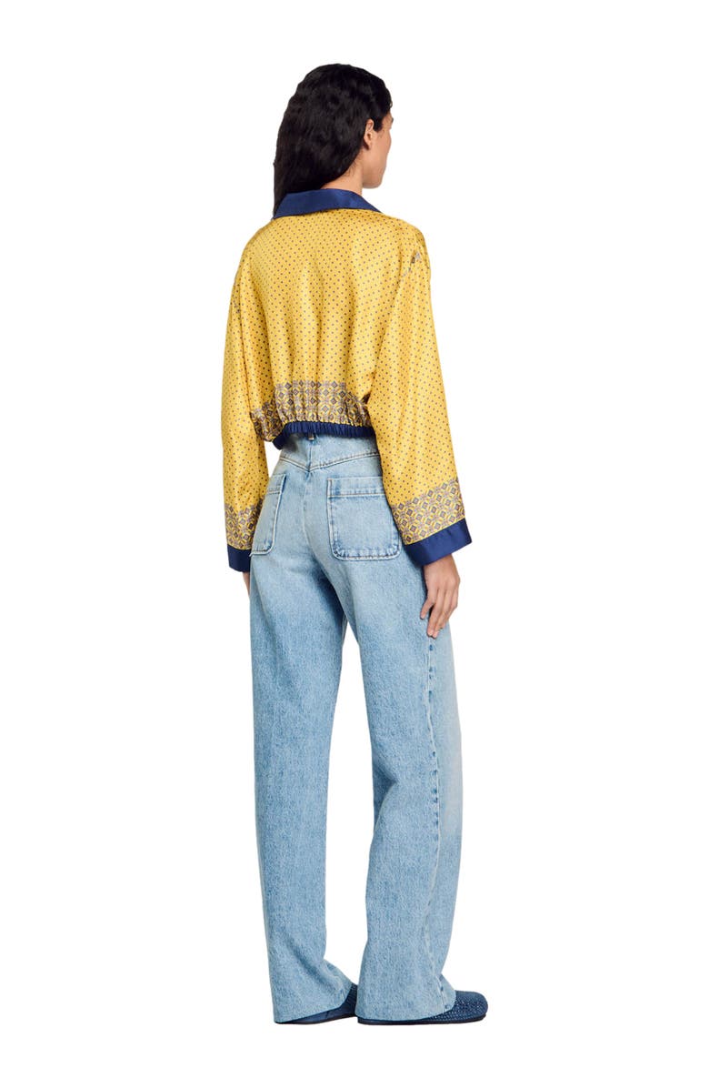 SANDRO Short patterned flowing silk shirt, Alternate, color,