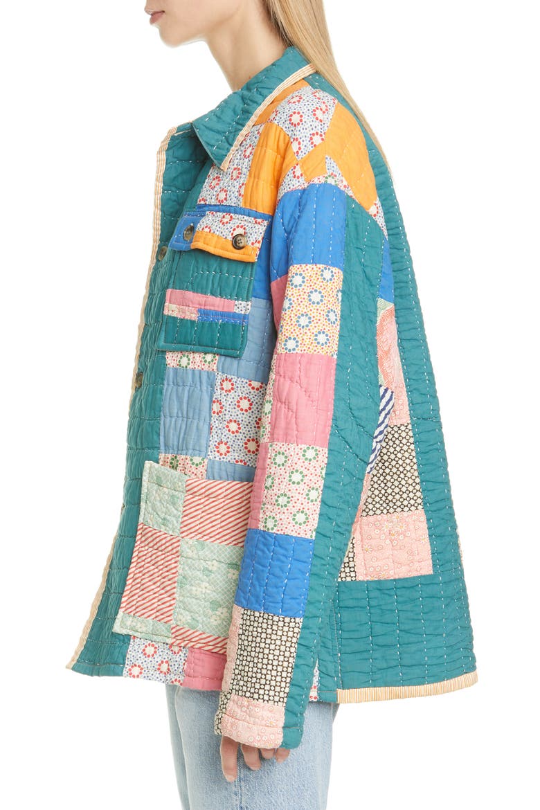 One of a Kind Reworked Quilt Floral Nine Patch Workwear Jacket, Alternate, color, BRIGHT PASTEL/FLORAL MULTI