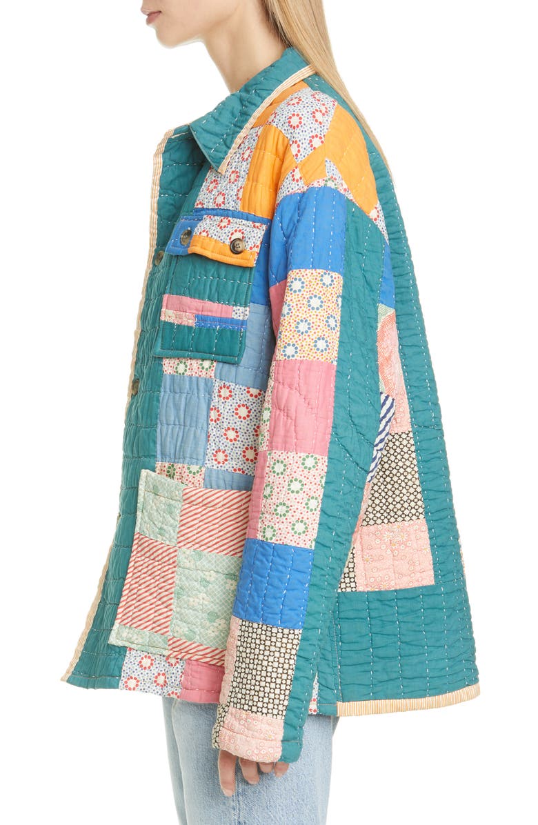 Bode One of a Kind Reworked Quilt Floral Nine Patch Workwear Jacket, Alternate, color,