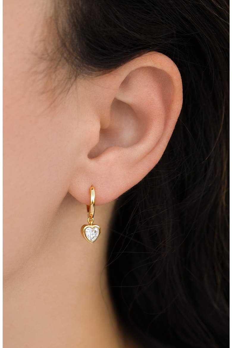 Seoul Heart Cubic Zirconia Hoop Earrings, Alternate, color, GOLD