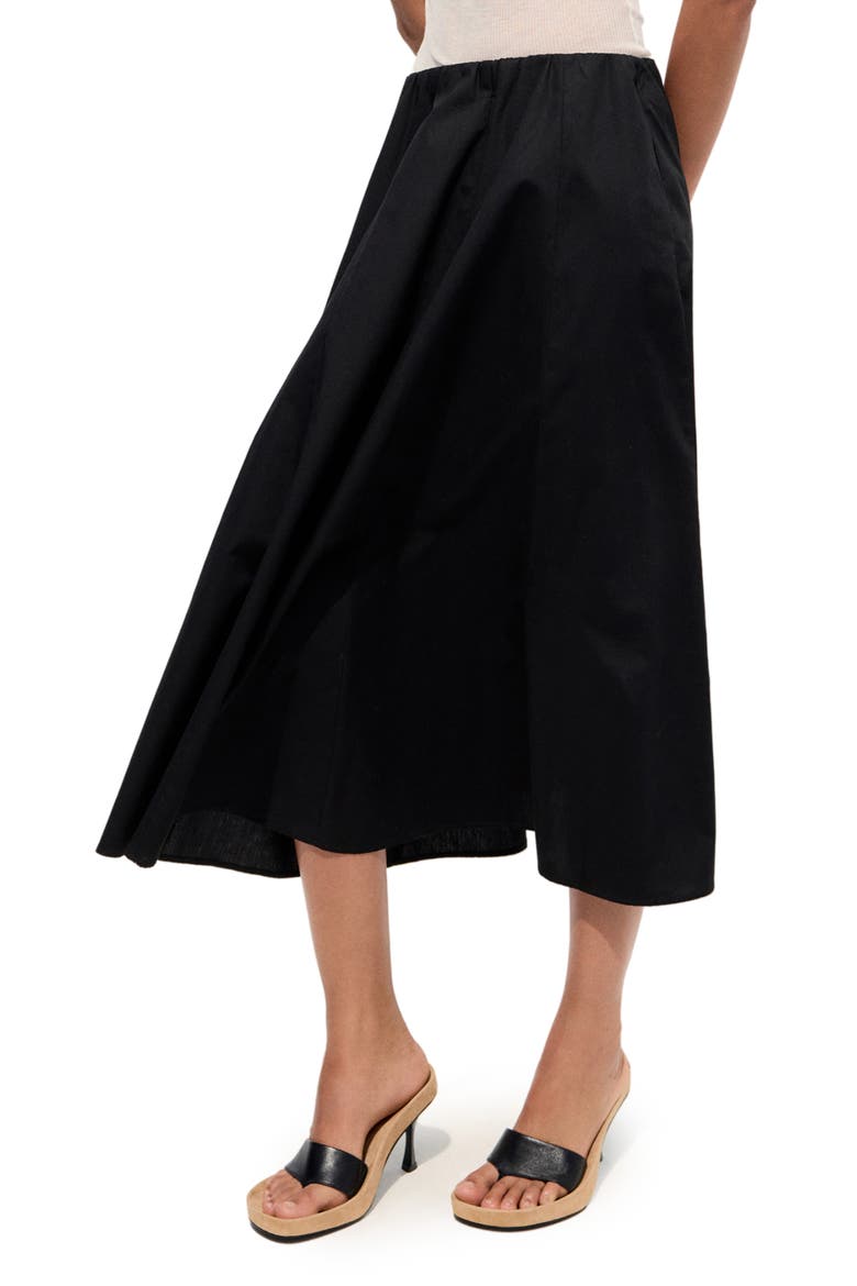 Flared Cotton Midi Skirt, Main, color, BLACK