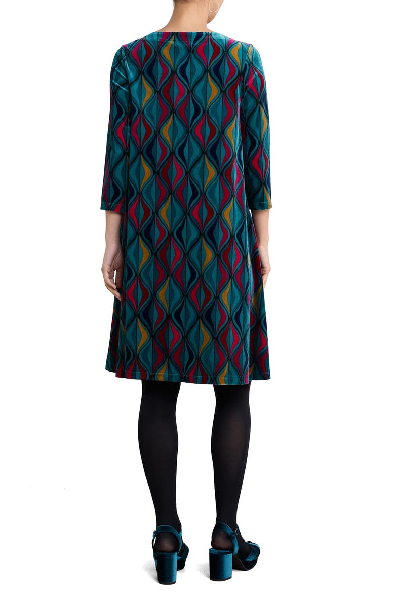 Mahonia Print Velvet Shift Dress, Alternate, color, FESTIVE RIBBONS DARK JADE