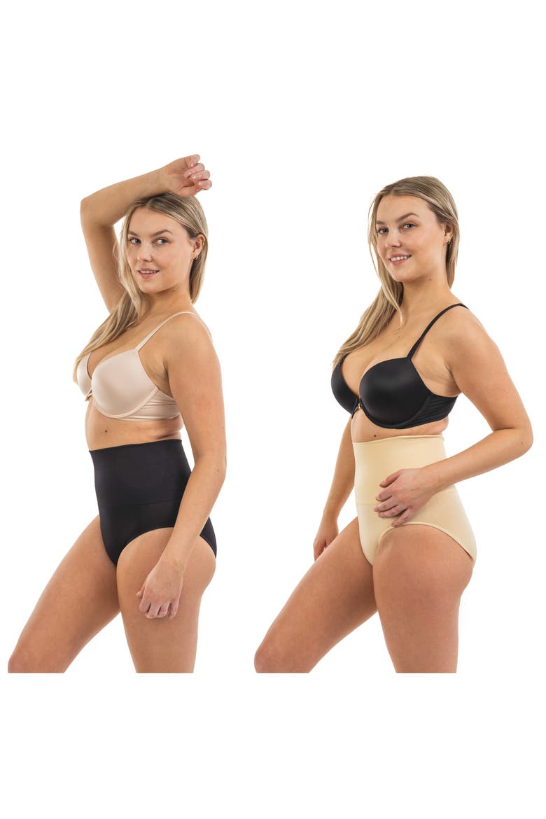 2-Pack High Waist Shaping Briefs, Alternate, color, BLACK/ NUDE