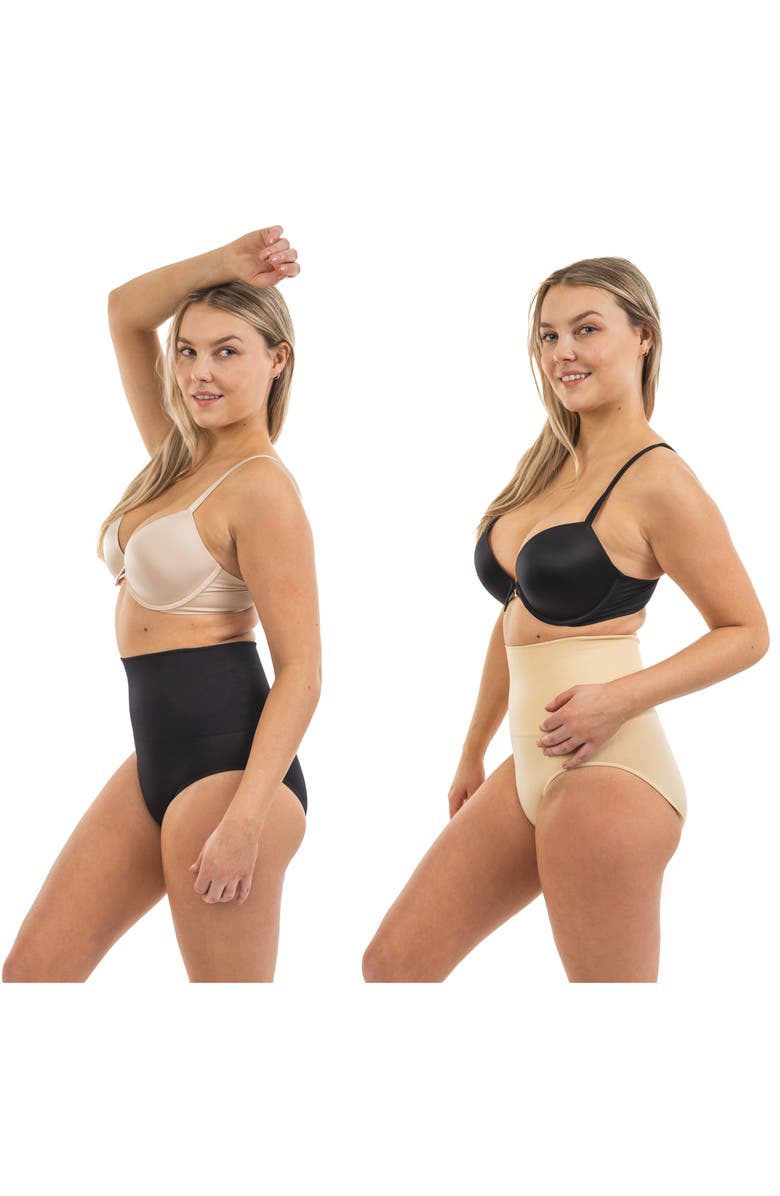 BODY BEAUTIFUL 2-Pack High Waist Shaping Briefs, Alternate, color, Black/ Nude