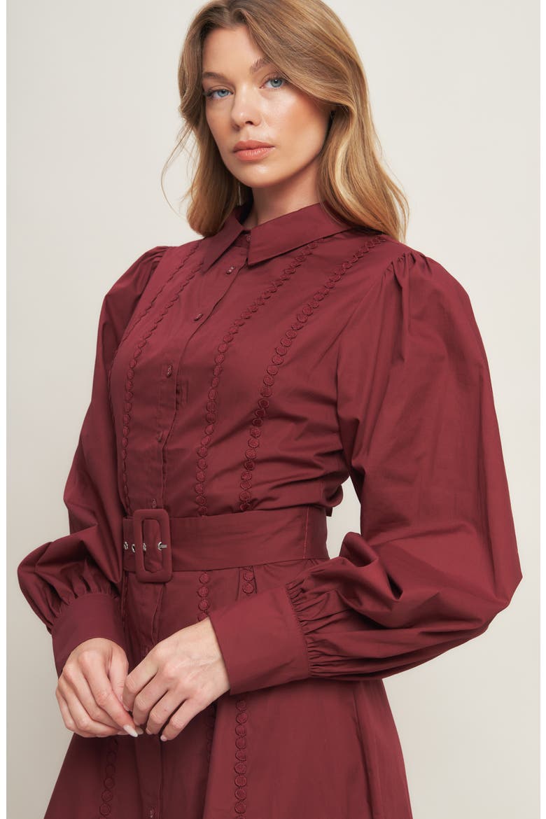 Long Sleeve Solid Midi Shirtdress, Alternate, color, BURGUNDY