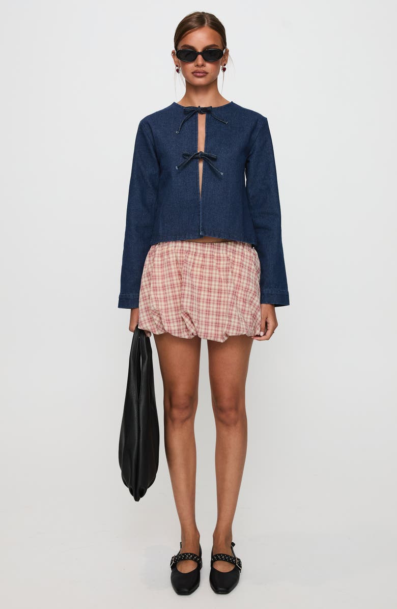 Princess Polly Never Alone Tie Front Cotton Denim Jacket, Alternate, color, Denim