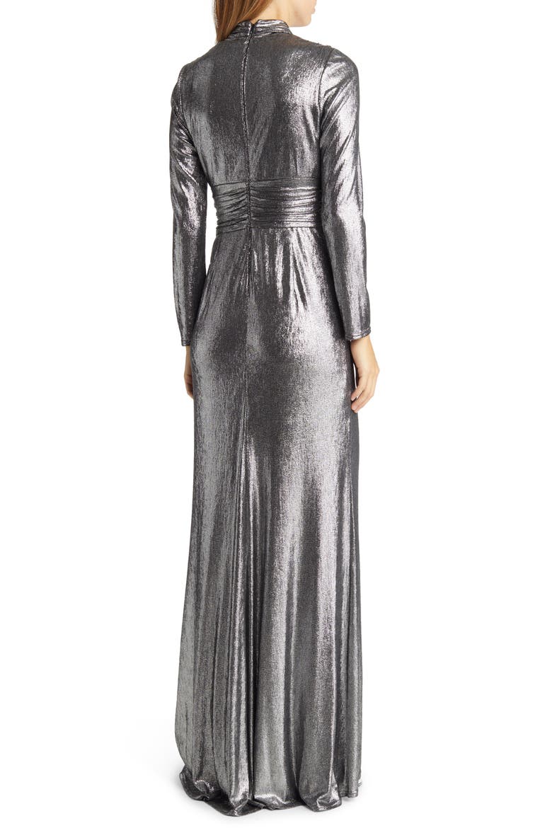 Draped Shimmer Long Sleeve Gown, Alternate, color, STEEL