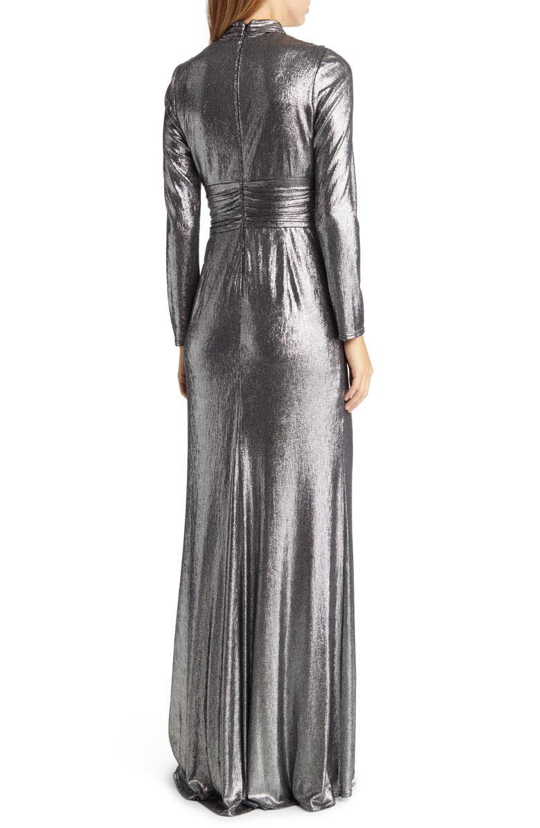 Tadashi Shoji Draped Shimmer Long Sleeve Gown, Alternate, color, 
