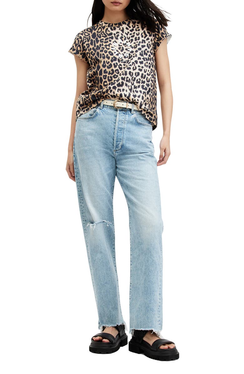 AllSaints Tiepo Anna Leopard Print Cotton T-Shirt, Alternate, color, Leopard Brown