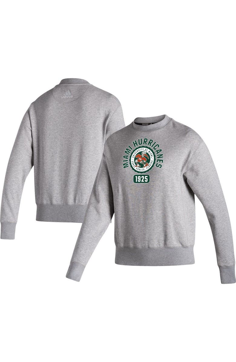 adidas Women's adidas Heathered Gray Miami Hurricanes Vintage Circle Pullover Sweatshirt, Main, color, Heather Gray