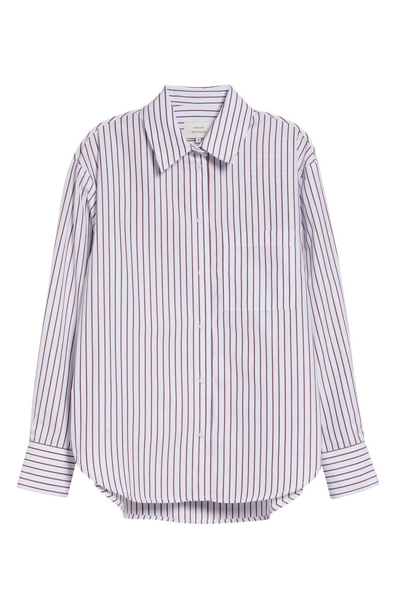 LOULOU DE SAISON Maud Stripe Oversize Cotton Poplin Button-Up Shirt, Main, color, Dark Red/ Light Blue