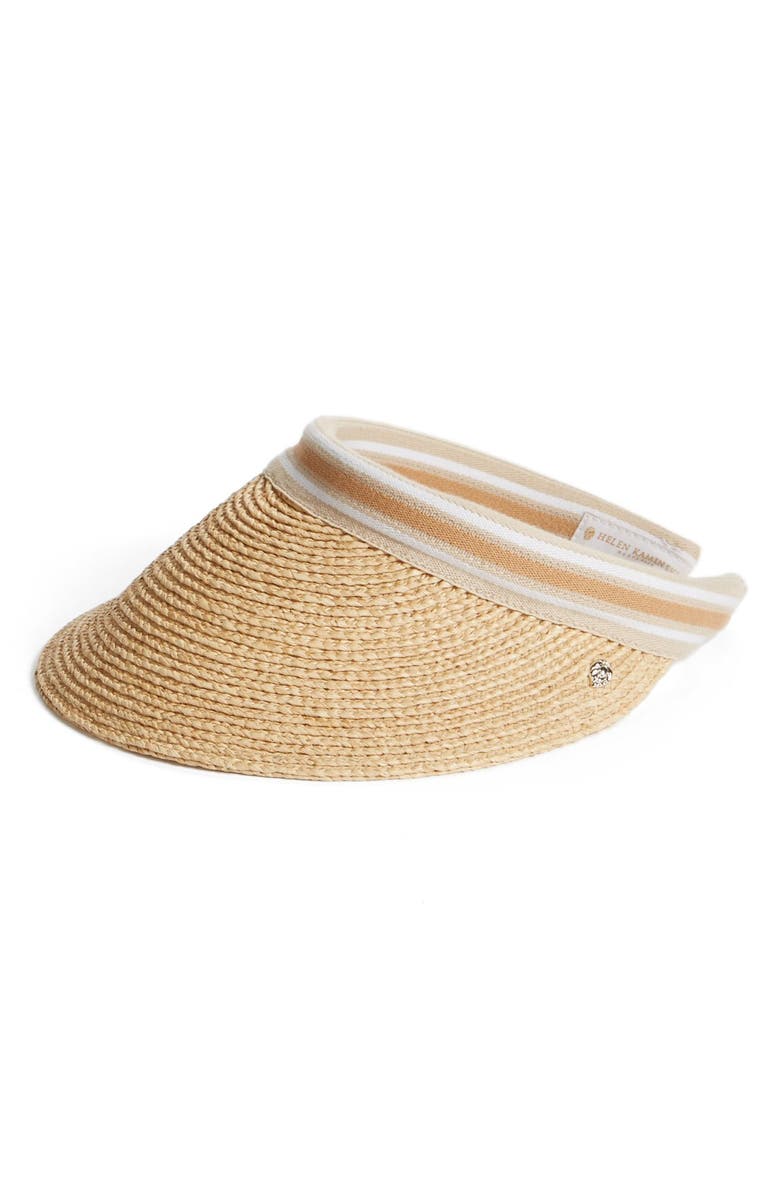 Helen Kaminski Bianca Raffia Visor, Main, color, Natural/ Nougat Stripe