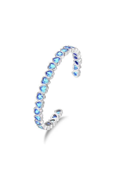 Classicharms Heart Shaped Cubic Zirconia Cuff Bracelet Set In Blue