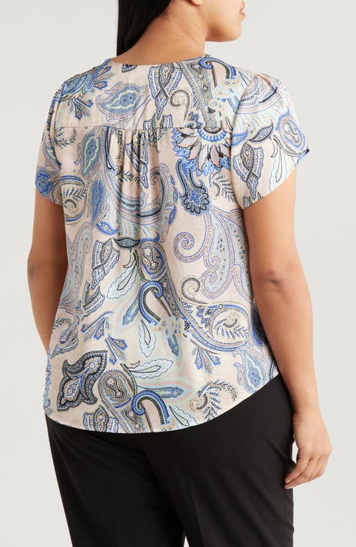 Tahari Asl Print Tulip Sleeve Top In Sand Paisley