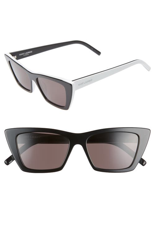 Saint Laurent 53mm Cat Eye Sunglasses In Bilayer Black/white/grey