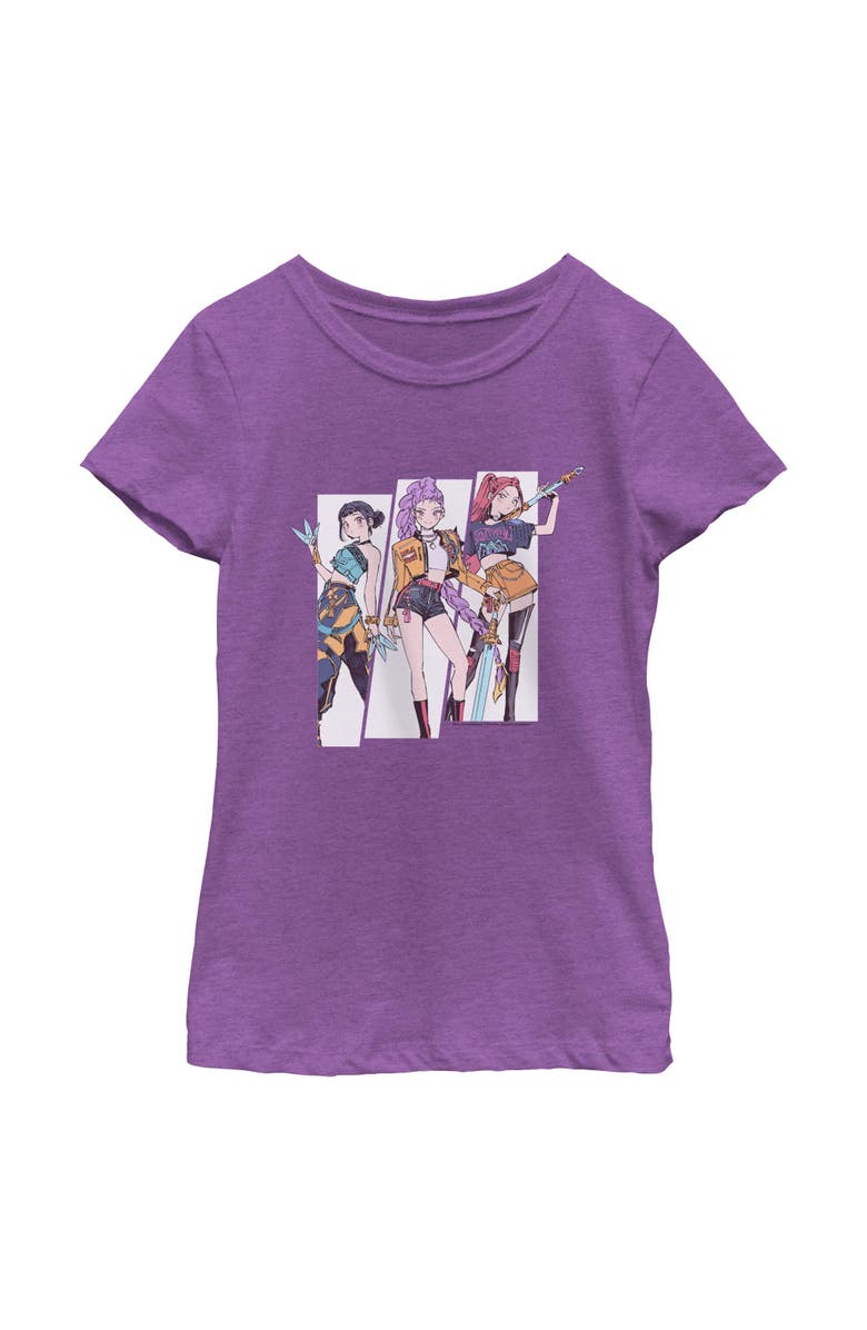 KPop Demon Hunters Girl's KPop Demon Hunters HUNTR/X Manhwa Comic Group Shot  Graphic T-Shirt, Main, color, Purple Berry