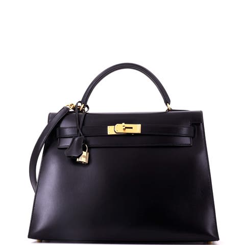 Kelly Handbag Black Box Calf with Gold Hardware 32