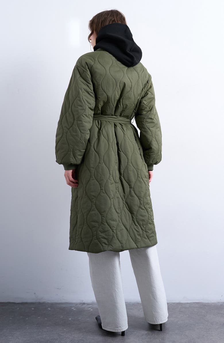 Topshop Belted Quilted Liner Jacket, Alternate, color, Medium Green