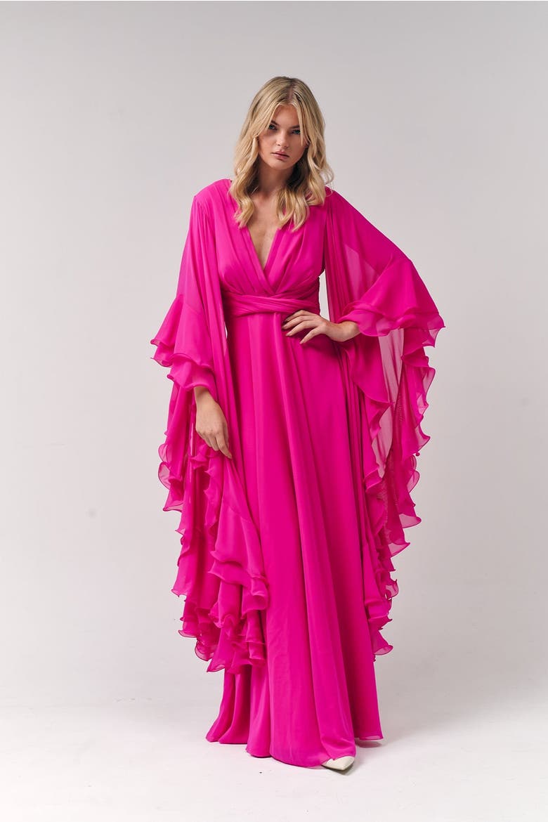 Ruffles Chiffon Maxi Dress, Alternate, color, Magenta