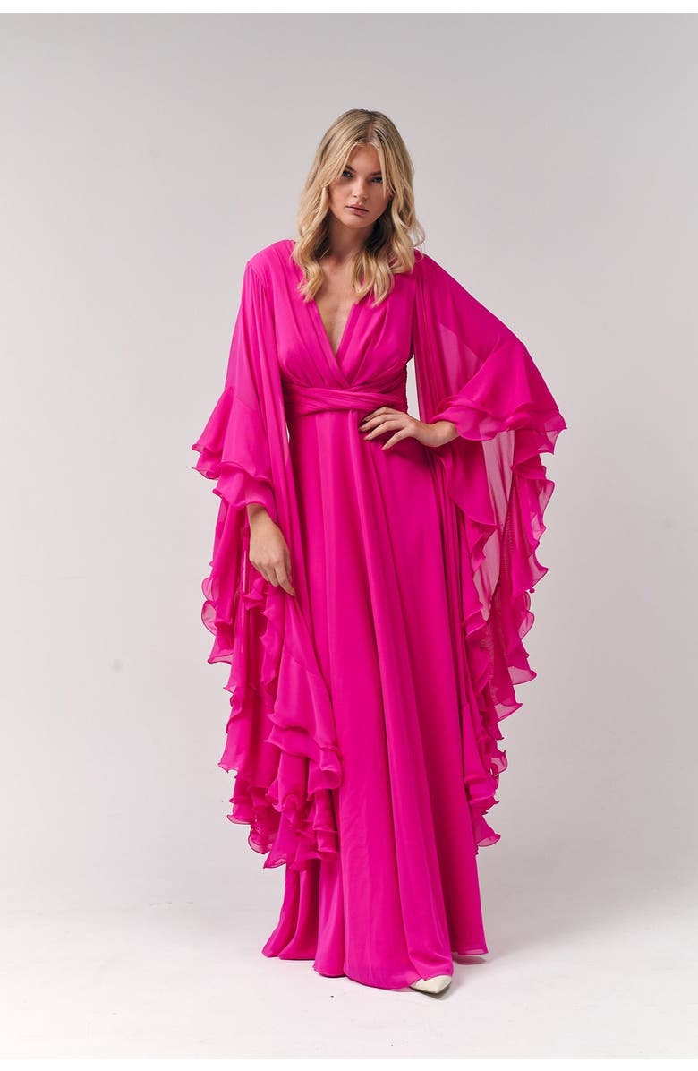 Le Fafo Ruffles Chiffon Maxi Dress, Alternate, color, Magenta