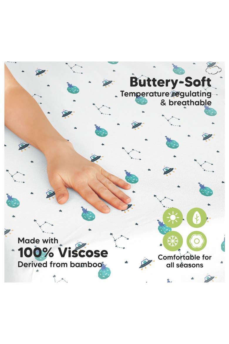Isla Fitted Mini Crib Sheets, Alternate, color, Space Quest