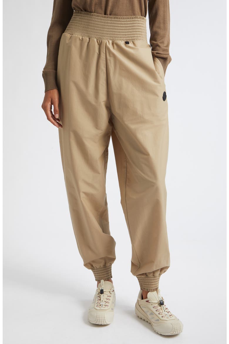 Smocked Waist Track Pants, Main, color, BEIGE