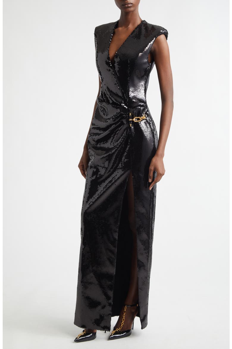 Sequin Draped Side Chain Dress, Alternate, color, 0PA BLACK