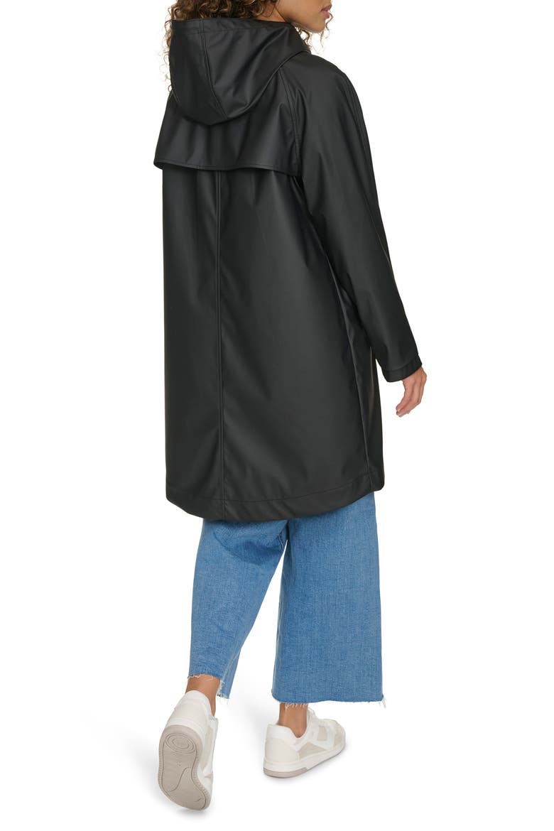 Water Resistant Hooded Long Rain Jacket, Alternate, color, BLACK