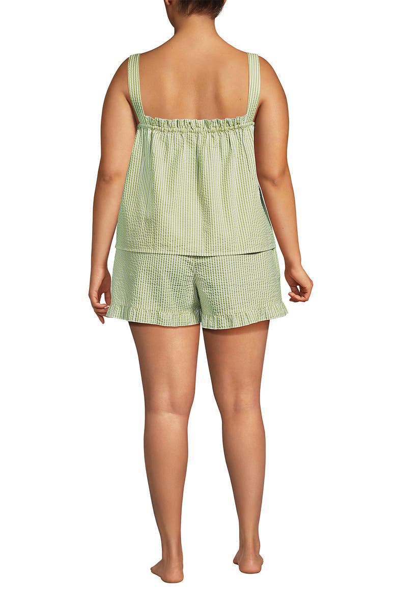 Plus Size Seersucker 2 Piece Pajama Set - Tank and Shorts, Alternate, color, Bright Pistachio Stripe