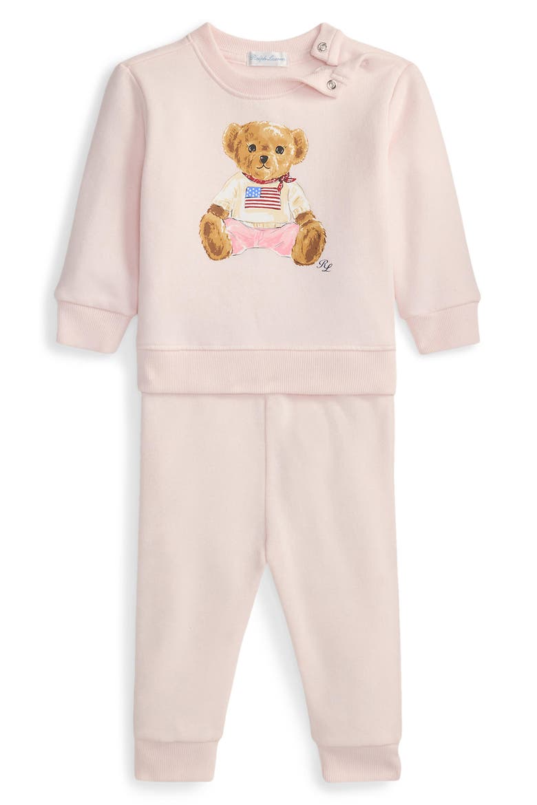 Kids' Polo Bear Cotton Blend Sweatshirt & Jogger Set, Main, color, DELICATE PINK