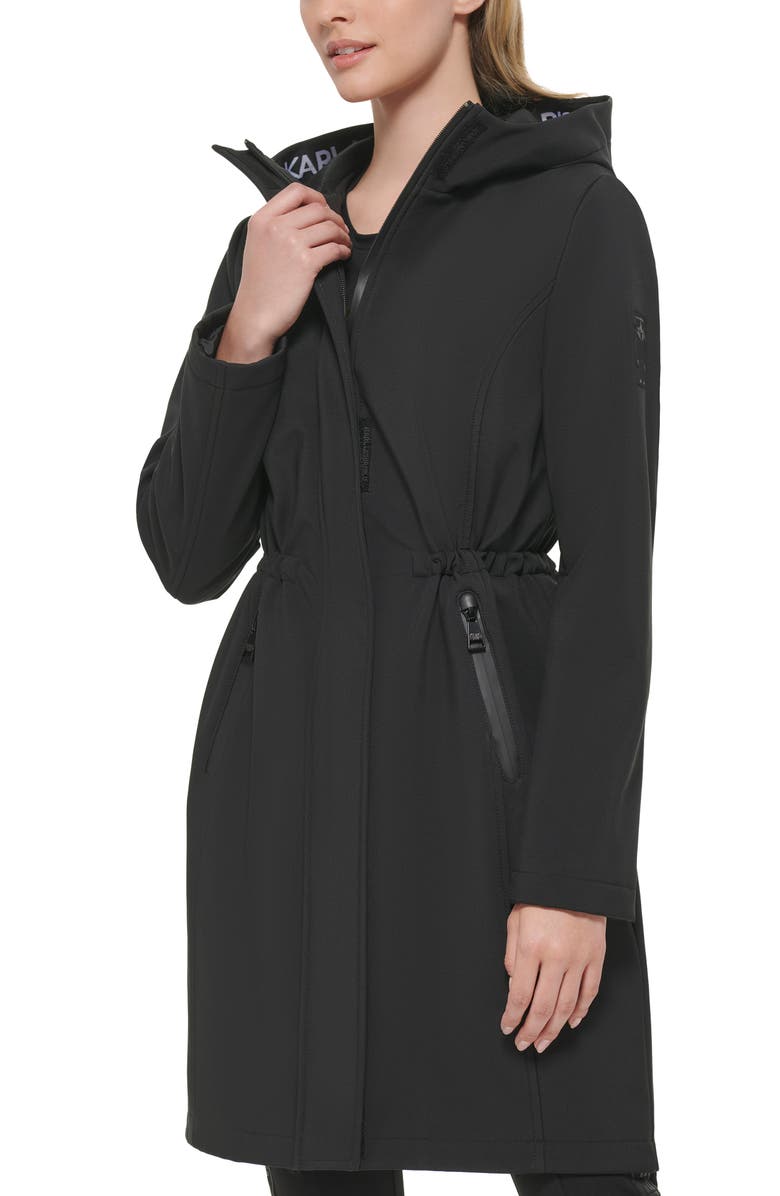 KARL LAGERFELD PARIS Water Resistant Hooded Raincoat, Alternate, color, Black