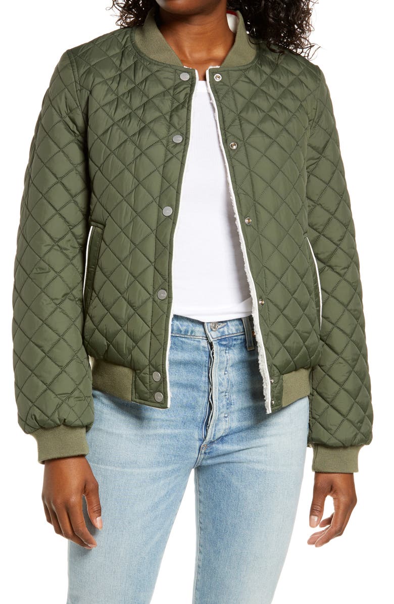 UGG<sup>®</sup> Reversible Quilted & Faux Shearling Bomber Jacket, Main, color,