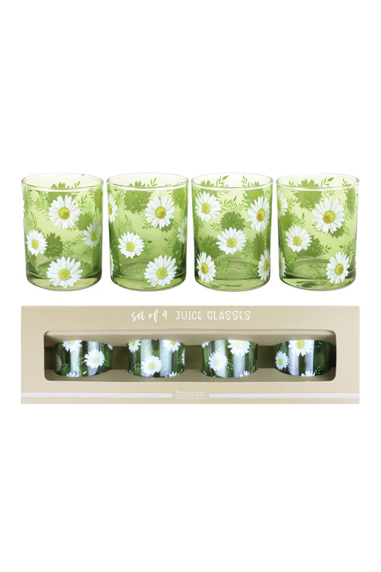 Glass Daisy Juice Glasses Set of 4 Wood Multicolored for Spring Serving and Entertaining, Alternate, color, Multicolored