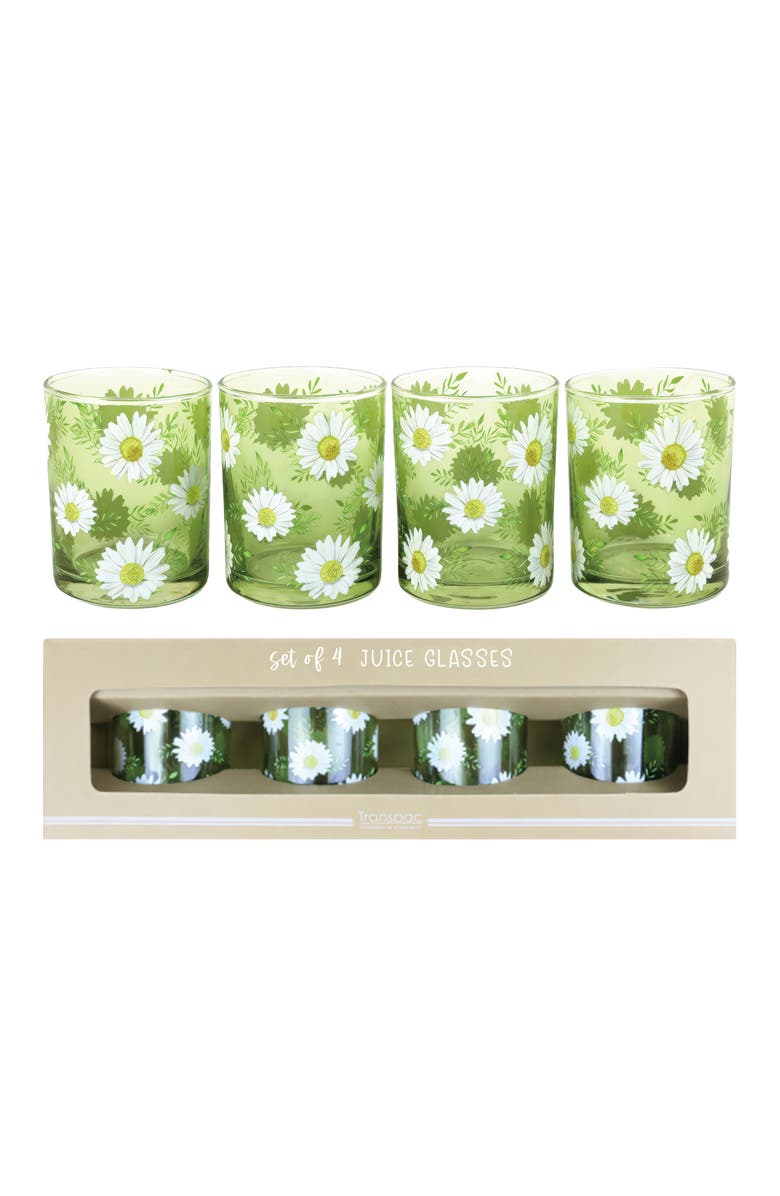 Transpac Glass Daisy Juice Glasses Set of 4 Wood Multicolored for Spring Serving and Entertaining, Alternate, color, Multicolored