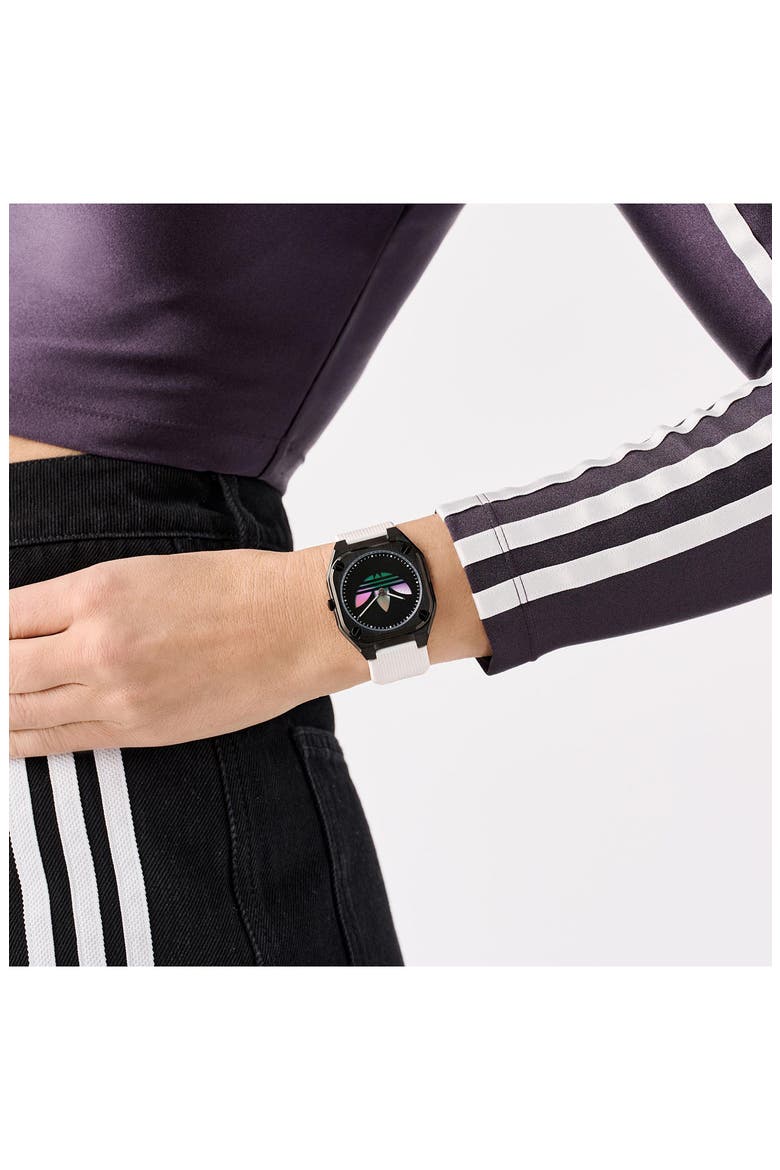 City Tech Black Thin Silicone Strap Watch, 39mm, Alternate, color, WHITE