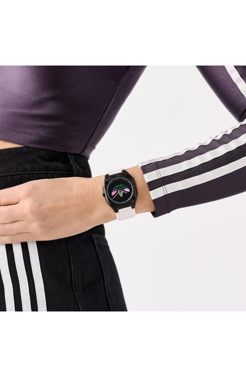 Adidas Originals Adidas City Tech Black Thin Silicone Strap Watch, 39mm In White