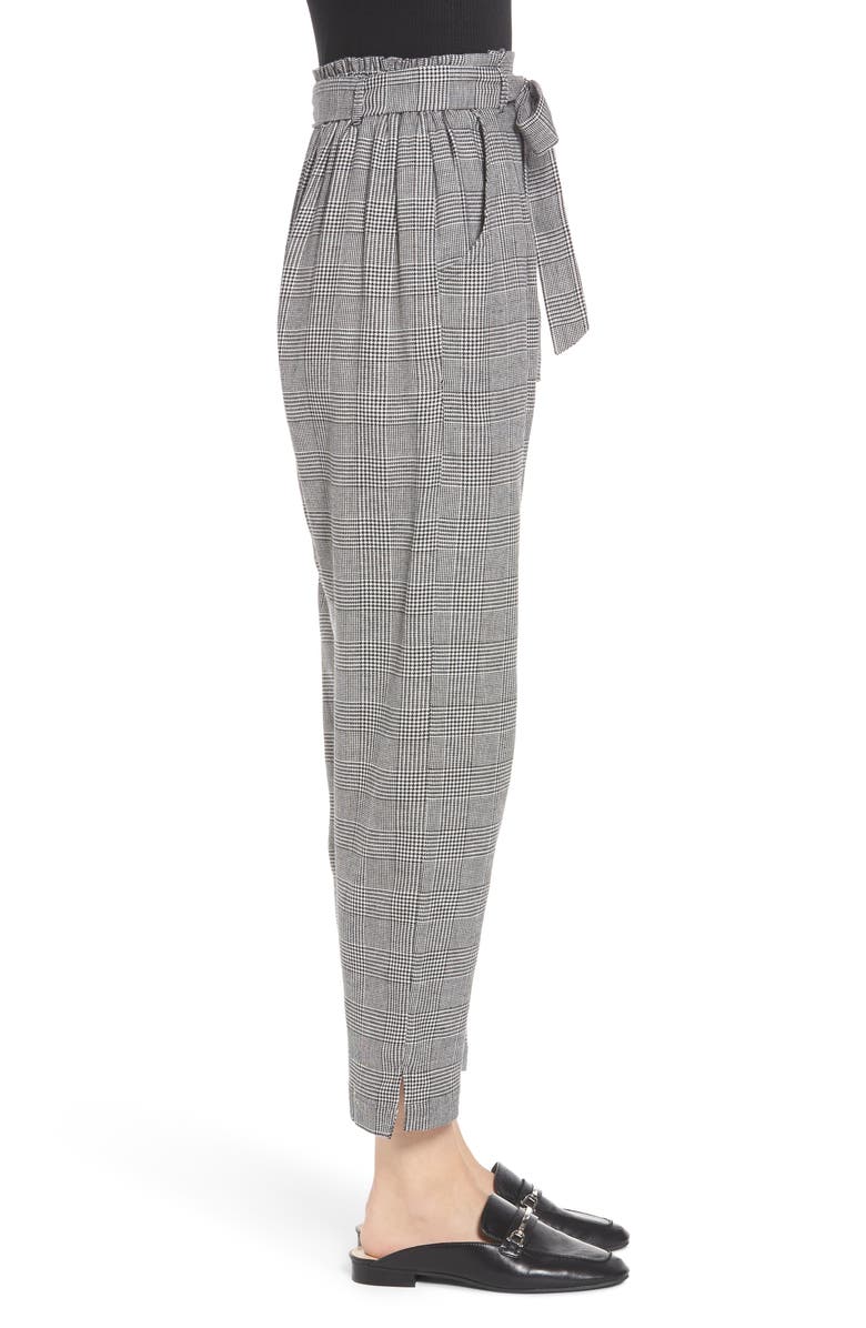 Angie High Rise Paperbag Waist Glen Plaid Pants, Alternate, color, 
