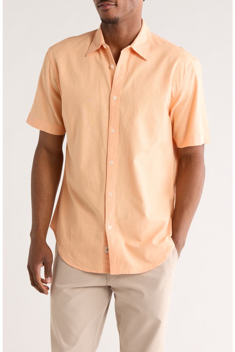 Aarav Short Sleeve Button-Up Shirt, Main, color, PEACH