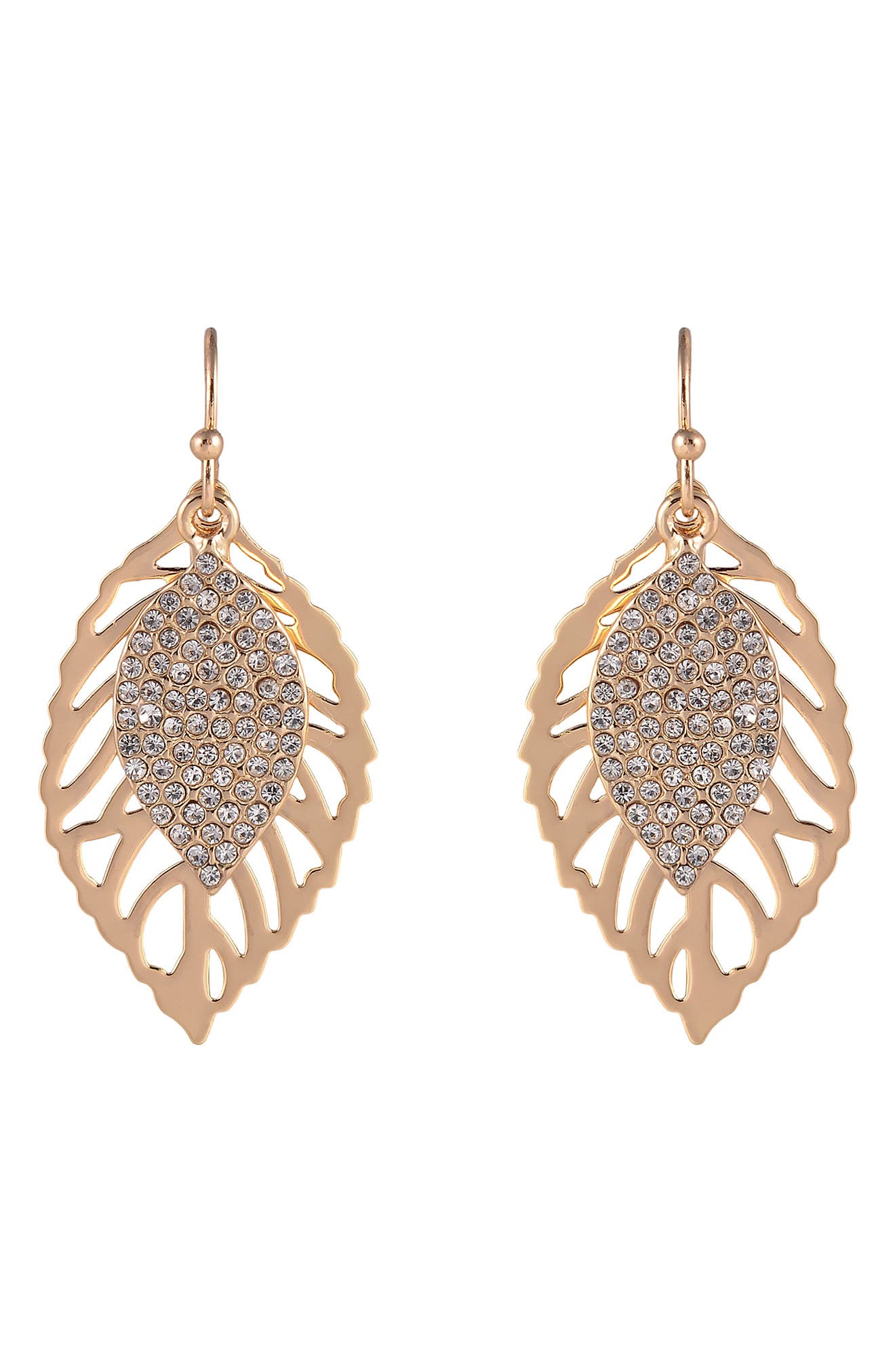 Rachel Roy Pavé Open Leaf Drop Earrings
