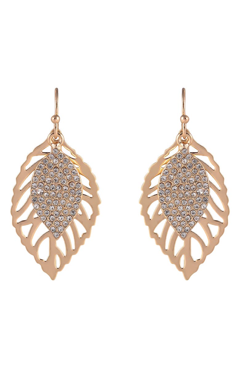 Rachel Roy Pavé Open Leaf Drop Earrings, Main, color, Gold