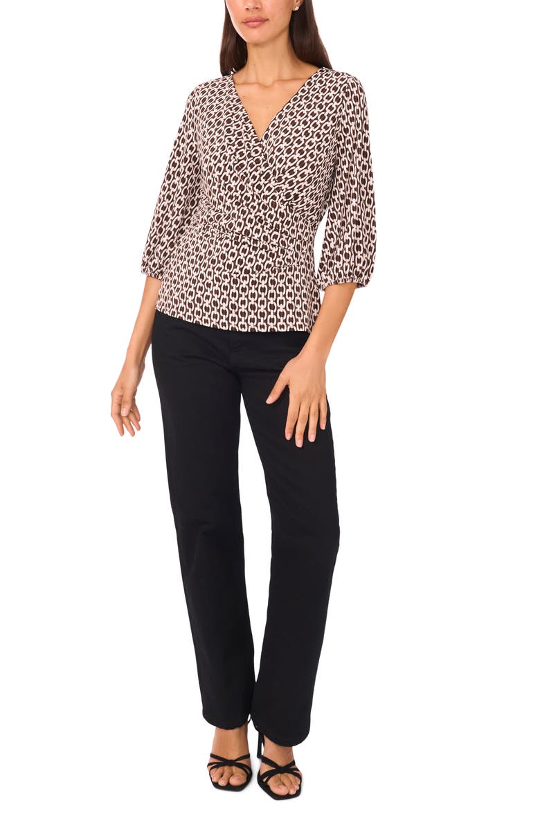 Vince Camuto Ity Wrap Surplice Neck Blouse, Alternate, color, Cocoa Brown