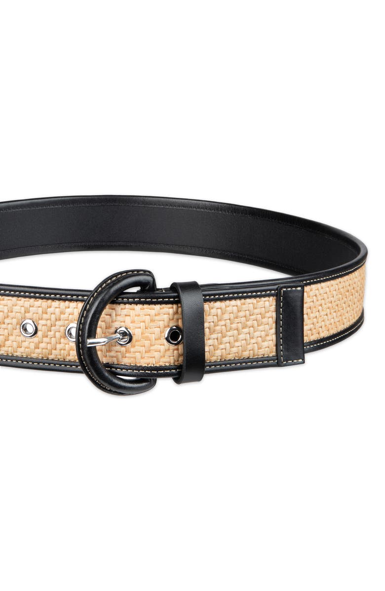 Cole Haan Leather Trim Raffia Belt, Alternate, color, Black/ Natural
