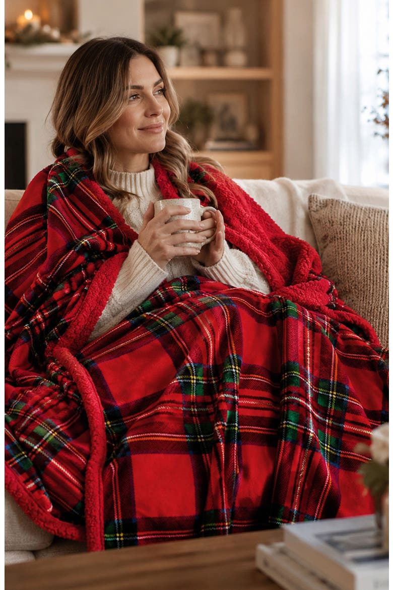 Christmas Poinsettia Throw Blanket, Alternate, color, RED