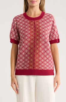 DR2 by Daniel Rainn Geometric Jacquard Short Sleeve Sweater