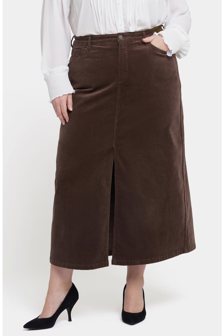 High Waist Slit Front Corduroy Maxi Skirt, Main, color, COFFEE BEAN